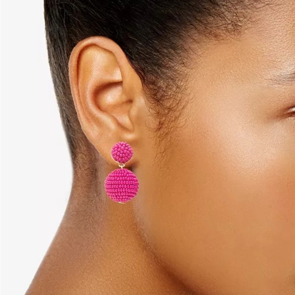 On 34th Pink Textured Sphere Earrings - Picture 2 of 3
